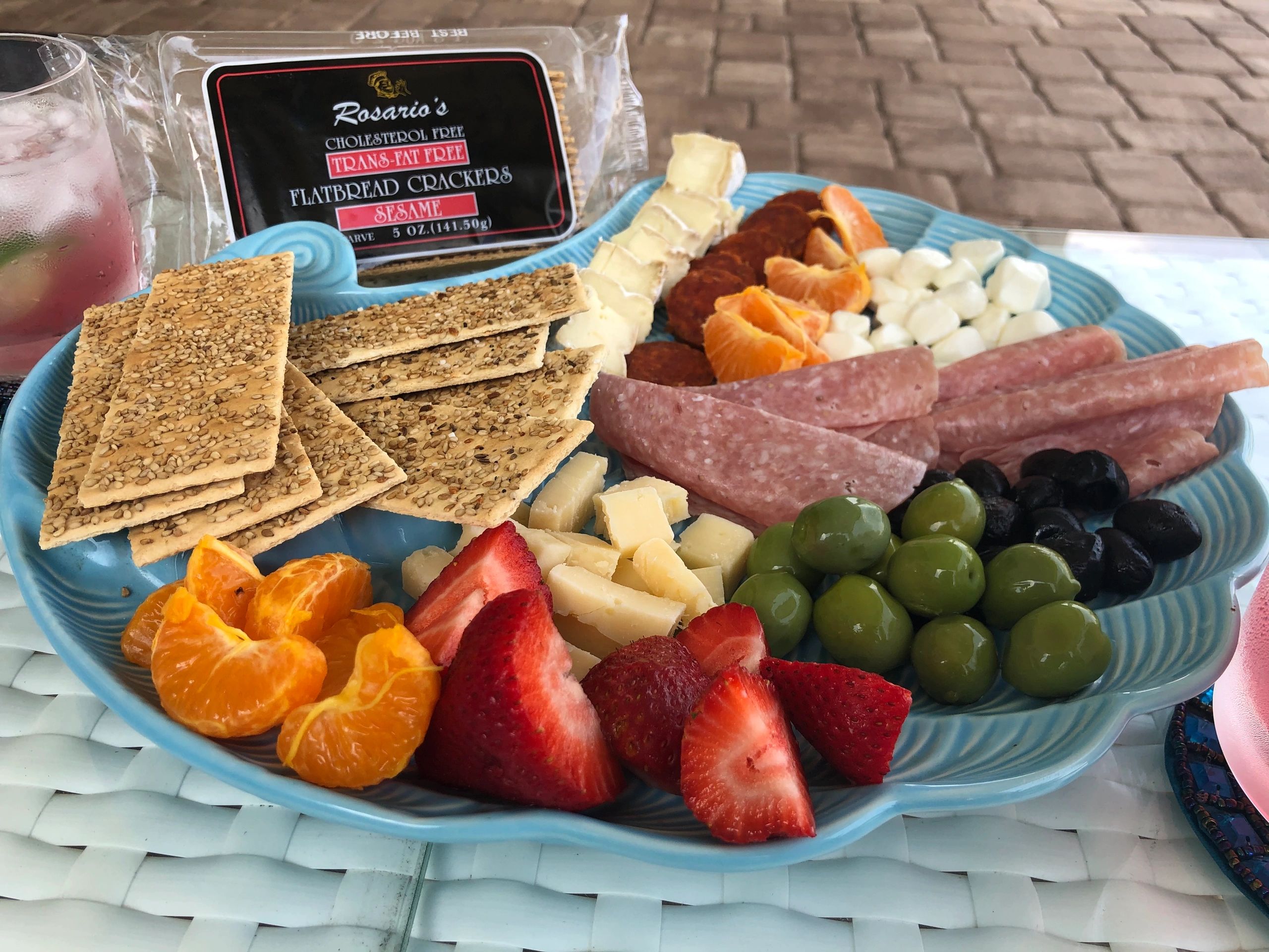 Charcuterie board with flatbread crackers
