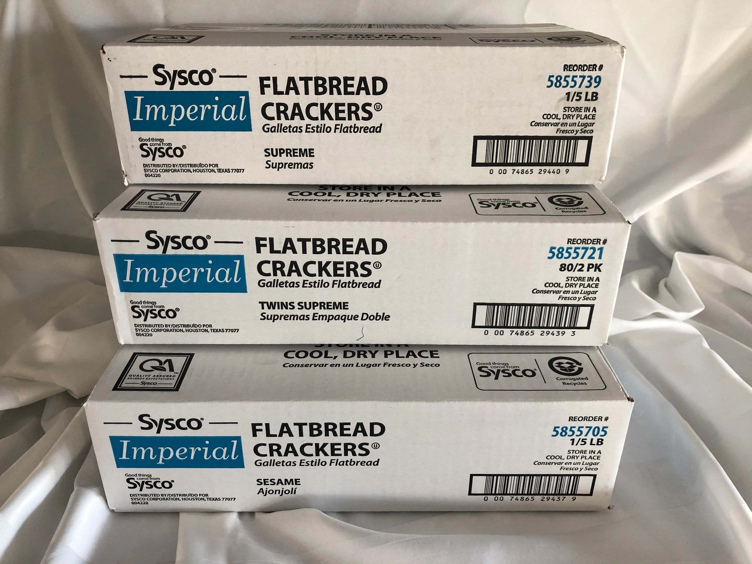 Sysco Imperial Flatbread Crackers — Supreme, Twins Supreme, and Sesame varieties